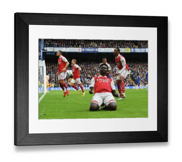 Framed Print : Saka's Celebration: Arsenal's Winning Goal Against Chelsea in the 2022-23 Premier League