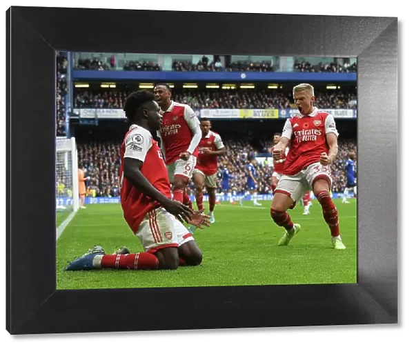 Saka and Zinchenko Celebrate Arsenal's Goal: Chelsea vs Arsenal, Premier League 2022-23
