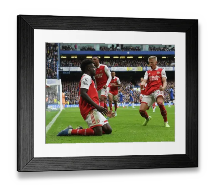 Framed Print : Saka and Zinchenko Celebrate Arsenal's Goal: Chelsea vs Arsenal, Premier League 2022-23