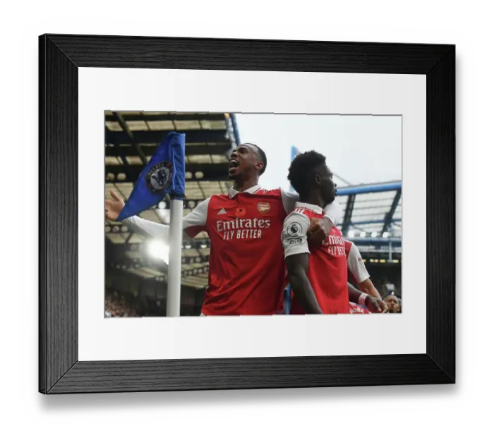 Framed Print : Arsenal's Gabriel and Saka: Celebrating a Glorious Victory over Chelsea in the 2022-23 Premier League Framed Print : Arsenal's Gabriel and Saka: Celebrating a Glorious Victory over Chelsea in the 2022-23 Premier League