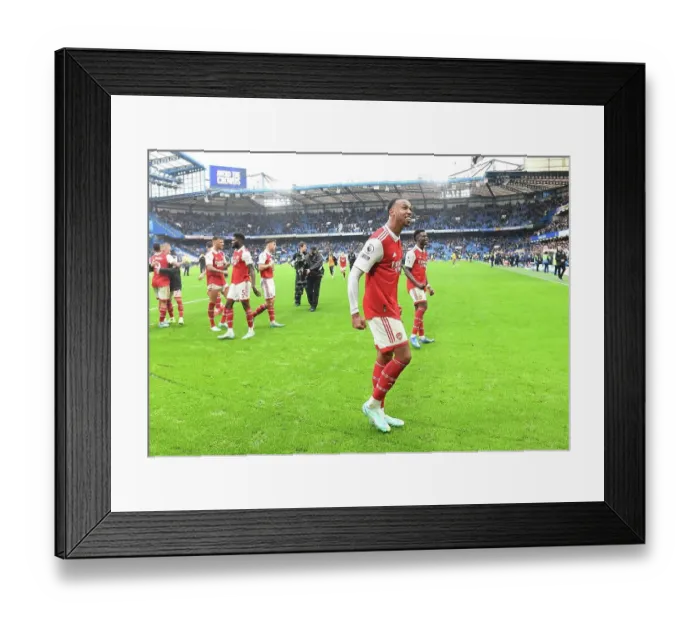 Framed Print : Gabriel's Goal: Arsenal Celebrate at Stamford Bridge in the Premier League