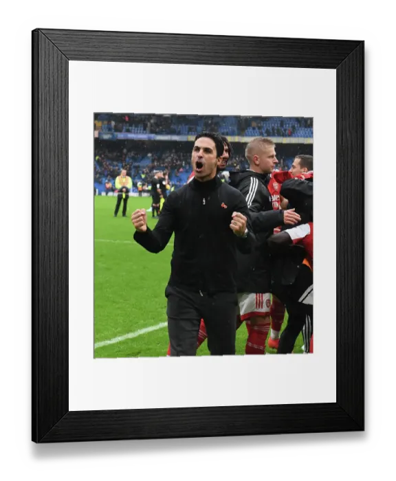 Framed Print : Mikel Arteta Celebrates Arsenal's Win at Stamford Bridge Against Chelsea (2022-23) Framed Print : Mikel Arteta Celebrates Arsenal's Win at Stamford Bridge Against Chelsea (2022-23)