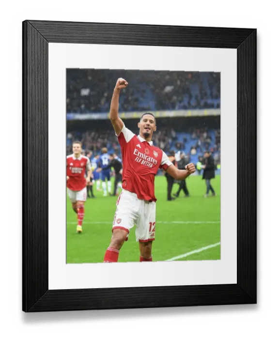 Framed Print : William Saliba's Celebration: Arsenal's Premier League Victory over Chelsea (2022-23) Framed Print : William Saliba's Celebration: Arsenal's Premier League Victory over Chelsea (2022-23)