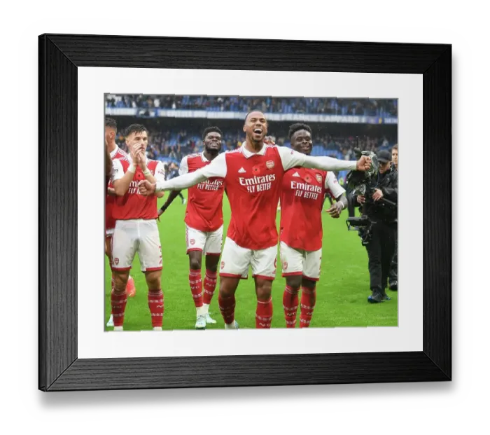Framed Print : Gabriel's Celebration: Arsenal's Triumph Over Chelsea in the 2022-23 Premier League