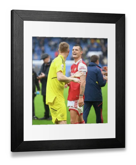 Framed Print : Arsenal's Glory: Ramsey and Xhaka Celebrate Hard-Fought Victory Over Chelsea (2022-23)