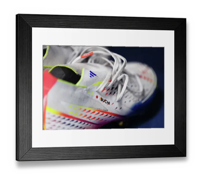 Framed Print : Arsenal's Mana Iwabuchi: A Closer Look at Her Match-Ready Boots at Leicester City Women vs Arsenal Women (Barclays FA WSL, 2022-23)