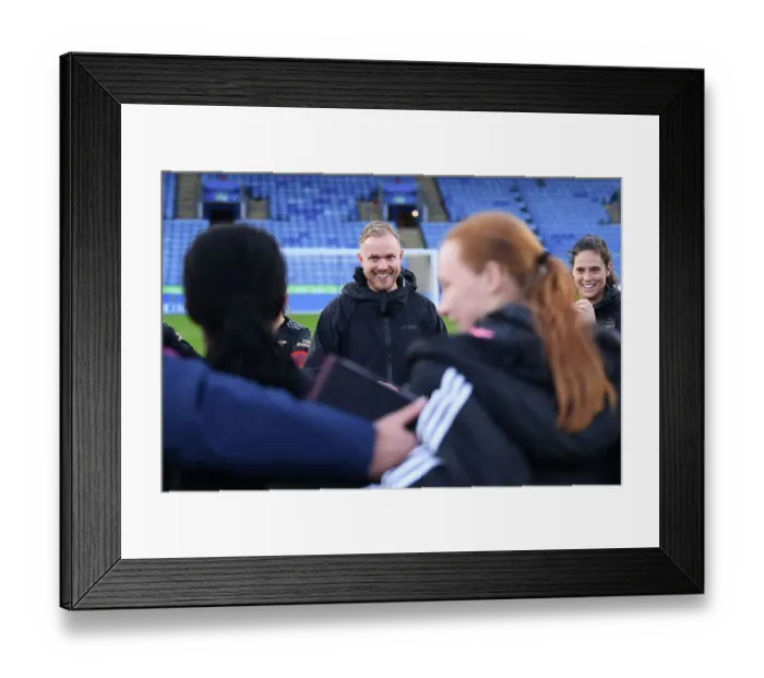 Framed Print : Jonas Eidevall: Arsenal Women's Coach Reacts after Leicester City Match, FA WSL 2022-23
