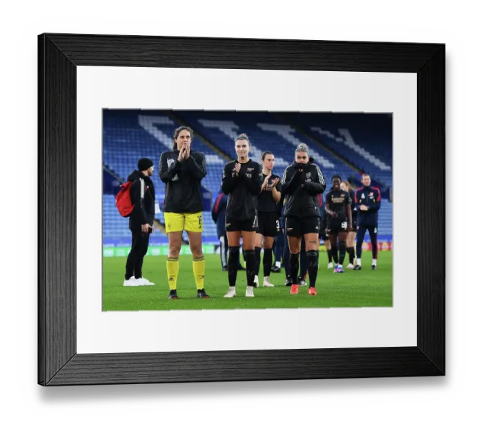 Framed Print : Arsenal Women Celebrate Victory in FA Women's Super League: Kaylan Marckese, Steph Catley, and Laura Wienroither Rejoice After Win Against Leicester City