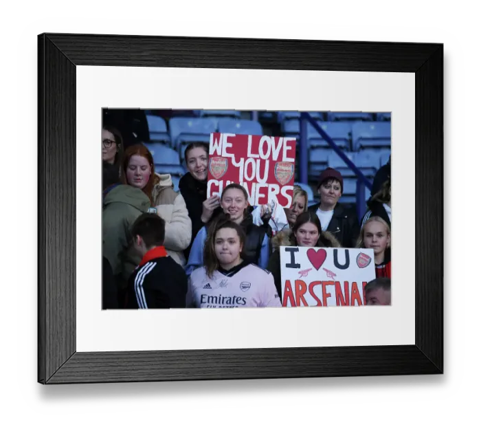 Framed Print : Arsenal Fans at Leicester City vs Arsenal: Barclays Women's Super League Match, 2022-23 Framed Print : Arsenal Fans at Leicester City vs Arsenal: Barclays Women's Super League Match, 2022-23
