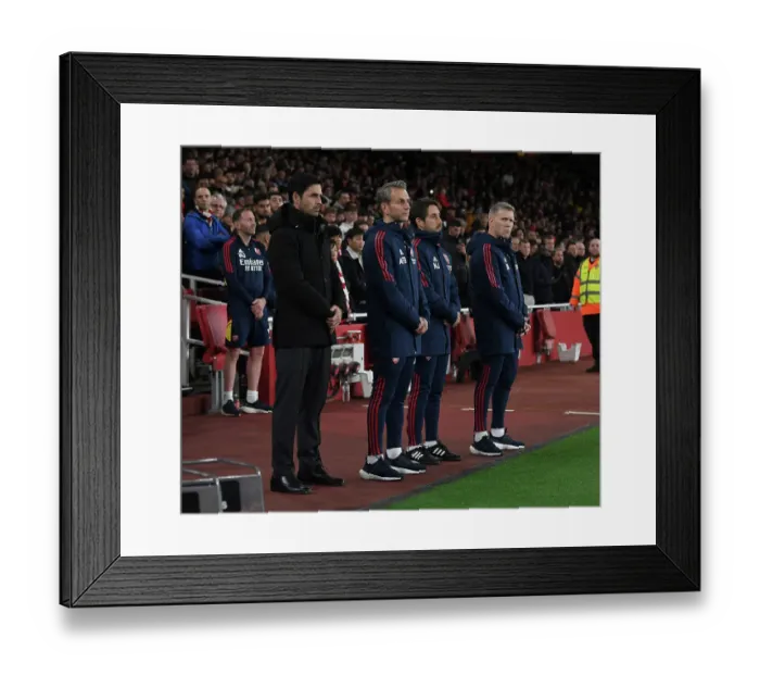 Framed Print : Arsenal Honors Remembrance Day Ahead of Carabao Cup Match vs Brighton & Hove Albion: Mikel Arteta and Coaches Pay Tribute