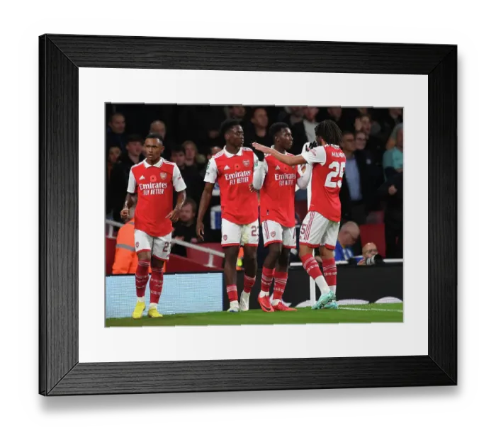 Framed Print : Arsenal Celebrate Eddie Nketiah's Goal Against Brighton in Carabao Cup Third Round