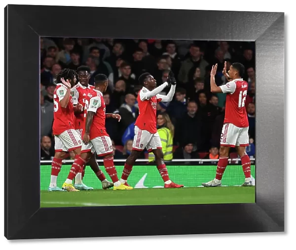 Arsenal's Eddie Nketiah Scores and Celebrates with Team against Brighton in Carabao Cup