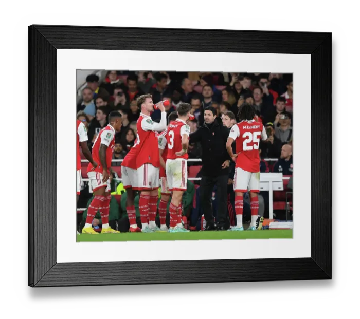 Framed Print : Arsenal Manager Mikel Arteta Motivating Team During Carabao Cup Clash vs Brighton & Hove Albion (2022-23)