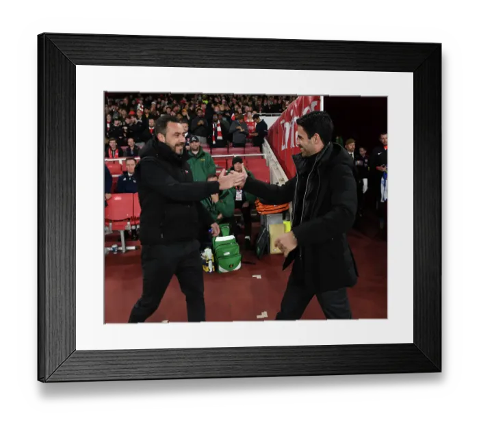 Framed Print : Mikel Arteta and Roberto De Zerbi Exchange Handshakes: Arsenal vs. Brighton in Carabao Cup Clash at Emirates Stadium Framed Print : Mikel Arteta and Roberto De Zerbi Exchange Handshakes: Arsenal vs. Brighton in Carabao Cup Clash at Emirates Stadium