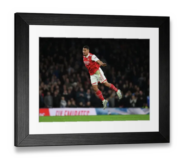 Framed Print : Arsenal's Saliba Stands Out: Carabao Cup Battle against Brighton