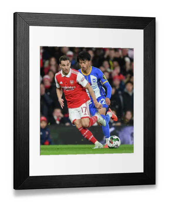 Framed Print : Arsenal's Cedric Outruns Brighton's Mitoma in Carabao Cup Clash