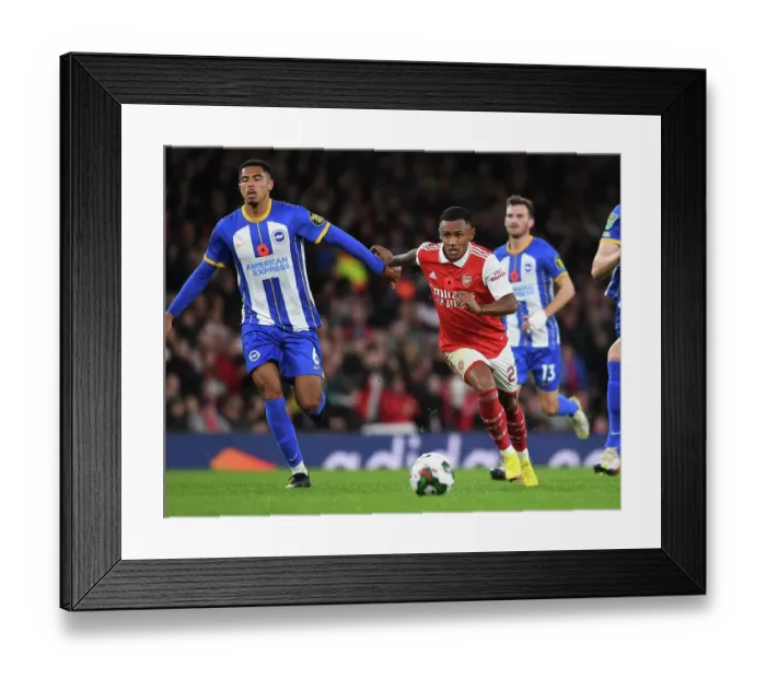 Framed Print : Marquinhos vs Colwill: Battle in the Carabao Cup - Arsenal vs Brighton