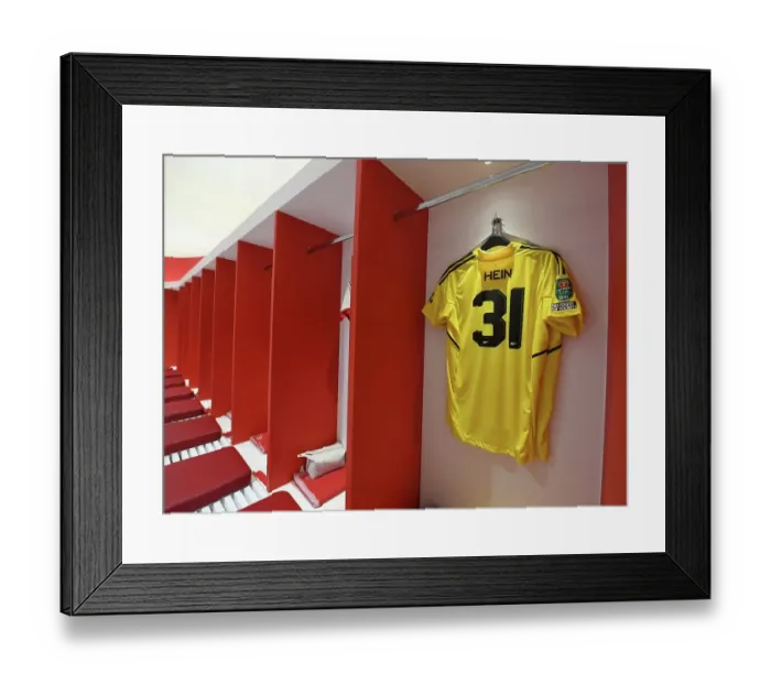 Framed Print : Arsenal Changing Room: Karl Hein's Shirt Ready for Arsenal vs Brighton & Hove Albion (Carabao Cup 2022-23)