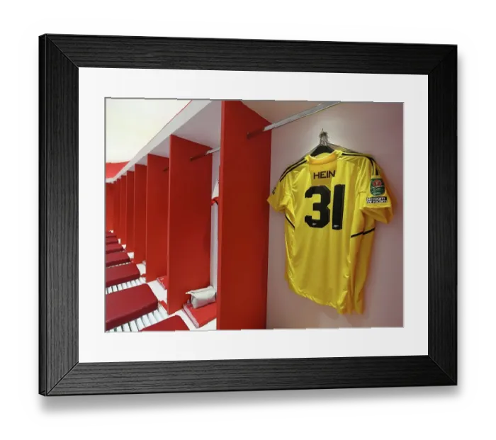 Framed Print : Arsenal Changing Room: Karl Hein's Shirt Before Arsenal vs Brighton & Hove Albion (Carabao Cup 2022-23)