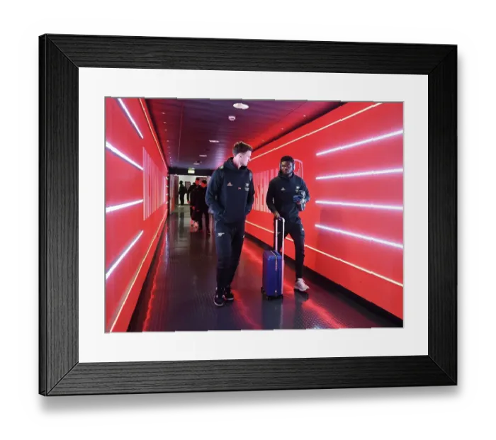Framed Print : Arsenal's Thomas Partey and Rob Holding Prepare for Arsenal v Brighton & Hove Albion in Carabao Cup