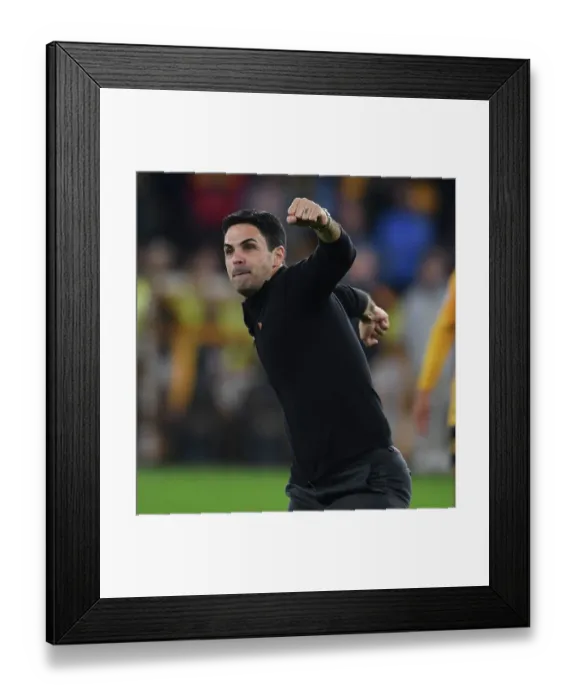 Framed Print : Mikel Arteta's Celebration: Arsenal Secure Victory Over Wolverhampton Wanderers in Premier League