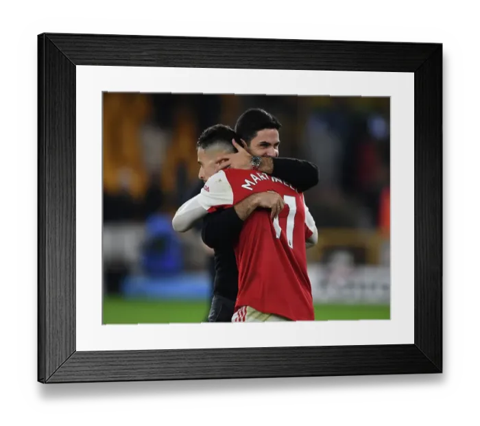 Framed Print : Arteta and Martinelli Celebrate Arsenal's Win over Wolverhampton Wanderers in the Premier League (2022-23)