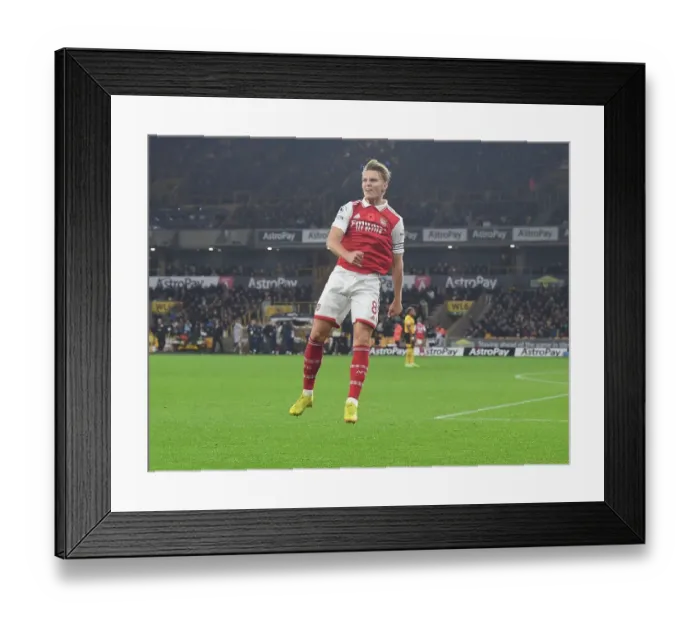 Framed Print : Martin Odegaard Scores First Goal for Arsenal: Wolverhampton Wanderers 0-1 Arsenal, Premier League 2022-23