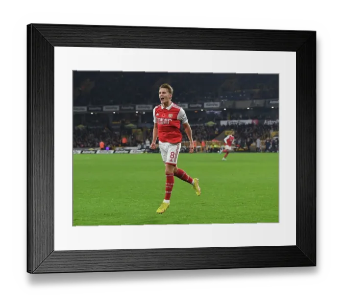 Framed Print : Martin Odegaard Scores First Goal: Wolverhampton Wanderers vs. Arsenal FC, Premier League 2022-23