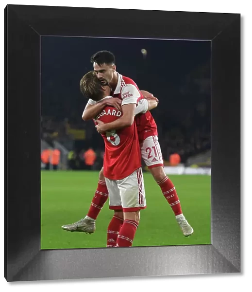 Martin Odegaard and Fabio Vieira Celebrate First Arsenal Goal vs. Wolverhampton Wanderers (2022-23)