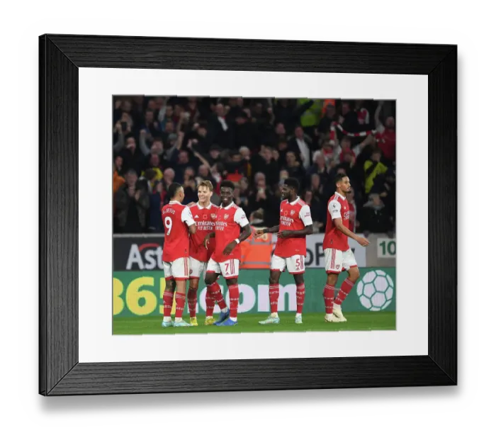 Framed Print : Martin Odegaard Scores and Celebrates with Team Mates: Arsenal's Second Goal vs Wolverhampton Wanderers, Premier League 2022-23