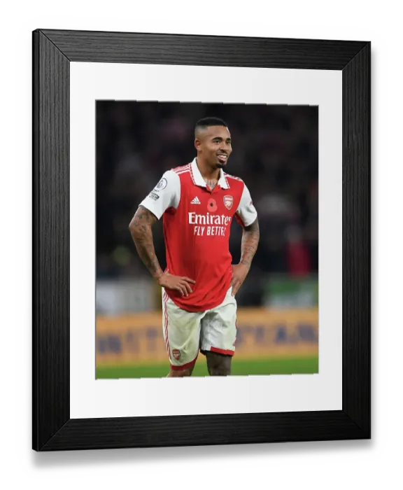 Framed Print : Gabriel Jesus in Action: Arsenal Takes on Wolverhampton Wanderers in the Premier League 2022-23