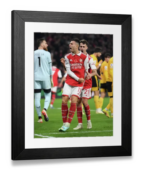 Framed Print : Martinelli and Vieira Celebrate Arsenal's First Goal Against Wolverhampton Wanderers (2022-23) Framed Print : Martinelli and Vieira Celebrate Arsenal's First Goal Against Wolverhampton Wanderers (2022-23)