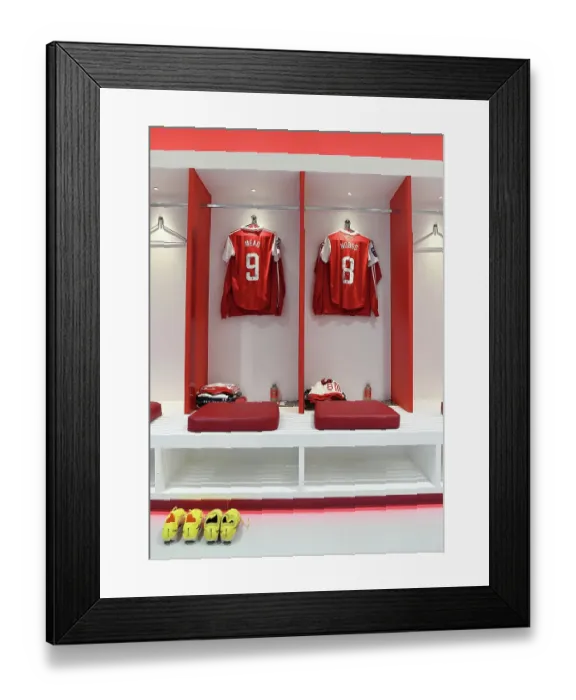 Framed Print : Arsenal Women's Pre-Match Preparation: Gearing Up in the Emirates Stadium Changing Room Before the Manchester United Clash (2022-23)