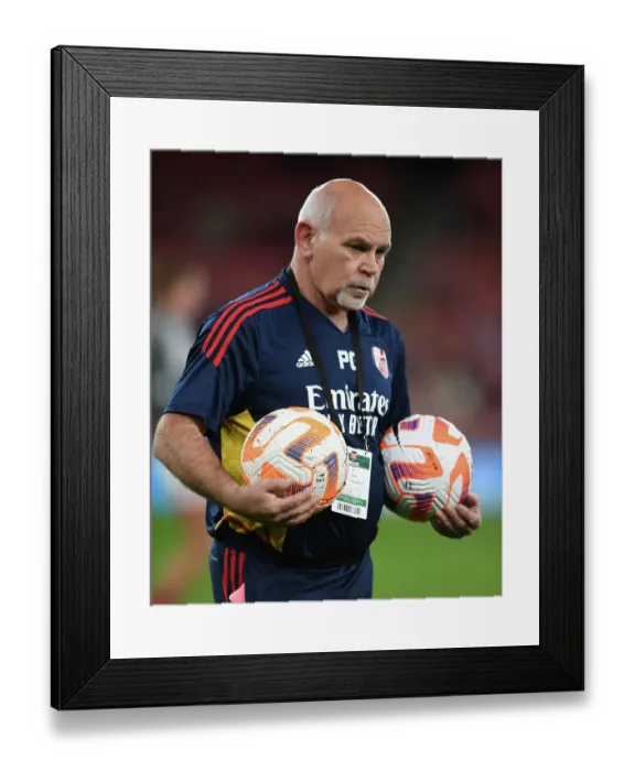 Framed Print : Arsenal Kitman Paul Glibbery Gears Up for Arsenal Women vs Manchester United WSL Match at Emirates Stadium (2022-23)