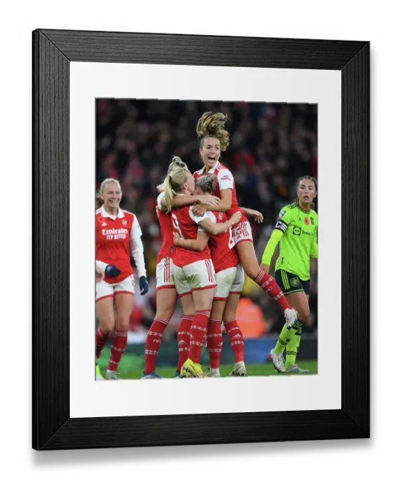 Framed Print : Arsenal Women Celebrate Second Goal Against Manchester United in FA WSL Match