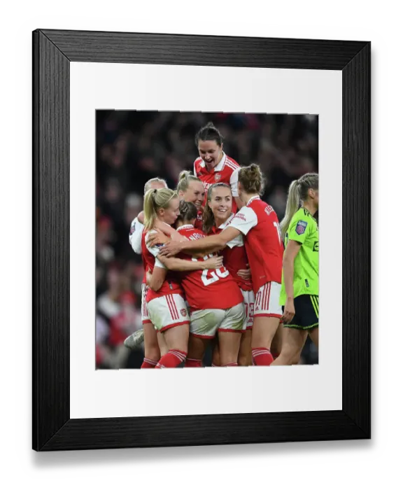 Framed Print : Arsenal Women Celebrate Goal by Laura Wienroither Against Manchester United (FA WSL 2022-23)
