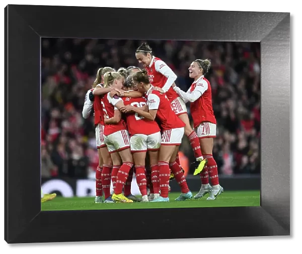 Arsenal Women Celebrate Laura Wienroith's Goal Against Manchester United in FA WSL (2022-23)