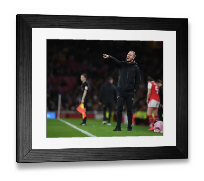 Framed Print : Jonas Eidevall Guides Arsenal Women Against Manchester United at Emirates Stadium (2022-23)