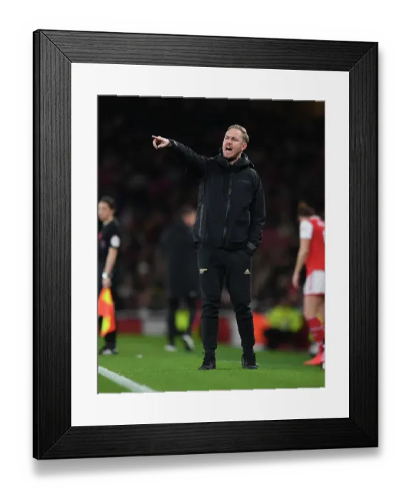 Framed Print : Jonas Eidevall Leads Arsenal Women Against Manchester United at Emirates Stadium (2022-23)