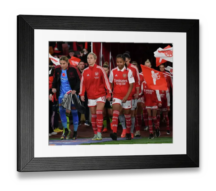 Framed Print : Arsenal's Nobbs and the Mascot: A Pre-Match Showdown at Emirates Stadium (Arsenal Women vs Manchester United, 2022-23 WSL)