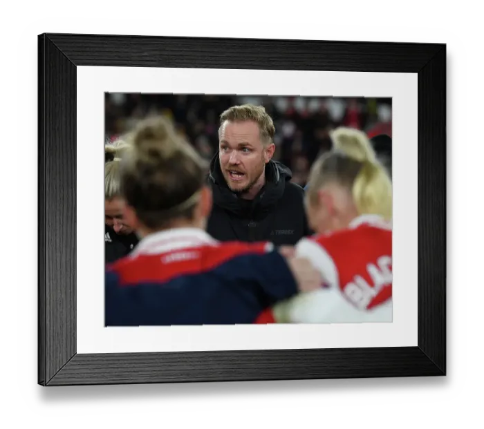 Framed Print : Arsenal Women's Coach Jonas Eidevall Rallies Team After Loss to Manchester United (2022-23) Framed Print : Arsenal Women's Coach Jonas Eidevall Rallies Team After Loss to Manchester United (2022-23)