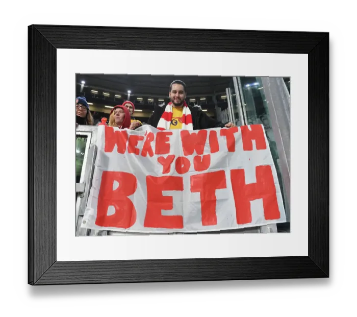 Framed Print : Arsenal Fans with Beth Mead Banner at Juventus vs Arsenal, UEFA Women's Champions League Group C Match (2022-23) Framed Print : Arsenal Fans with Beth Mead Banner at Juventus vs Arsenal, UEFA Women's Champions League Group C Match (2022-23)
