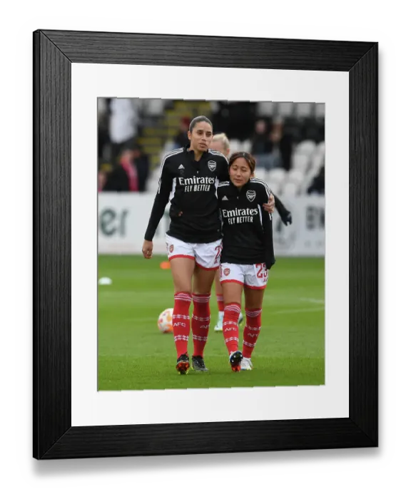 Framed Print : Arsenal Women vs Everton Women: FA Women's Super League Pre-Match Warm-Up (2022-23) - Arsenal Stars Rafaelle Souza and Mana Iwabuchi Prepare for Action