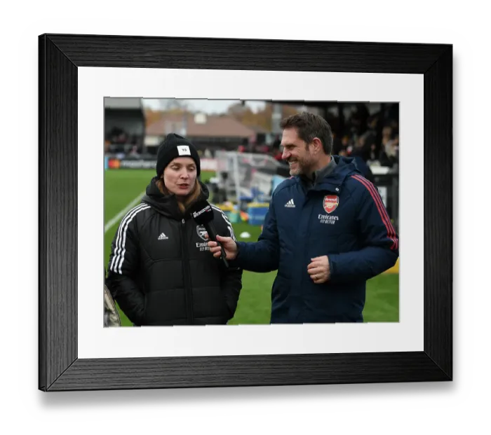 Framed Print : Arsenal Women's Half-Time: Kim Little Interviewed by Adrian Clarke Amidst FA Women's Super League Match vs. Everton Framed Print : Arsenal Women's Half-Time: Kim Little Interviewed by Adrian Clarke Amidst FA Women's Super League Match vs. Everton