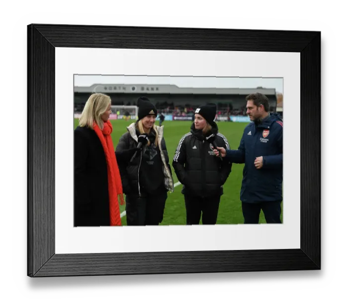 Framed Print : Arsenal Women vs. Everton Women: Beth Mead and Kim Little's Half-Time Interview during FA WSL Clash at Meadow Park Framed Print : Arsenal Women vs. Everton Women: Beth Mead and Kim Little's Half-Time Interview during FA WSL Clash at Meadow Park