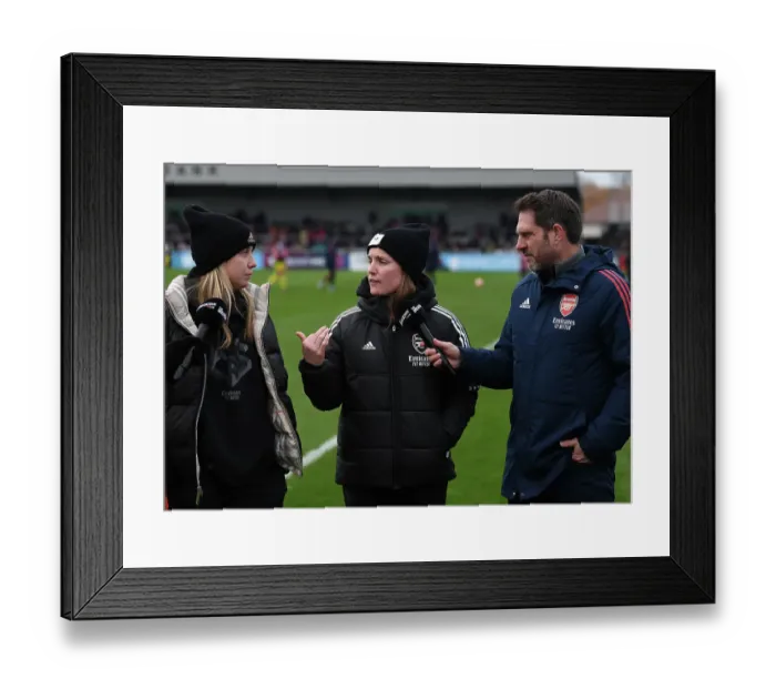 Framed Print : Arsenal Women vs Everton Women: Beth Mead and Kim Little's Half-Time Interview in FA WSL Match Framed Print : Arsenal Women vs Everton Women: Beth Mead and Kim Little's Half-Time Interview in FA WSL Match