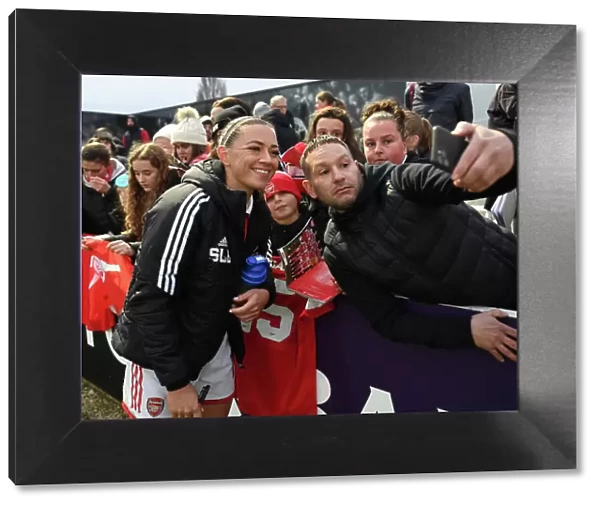 Arsenal Women's Star Katie McCabe Takes a Selfie with Fan after Arsenal v Everton FC Match