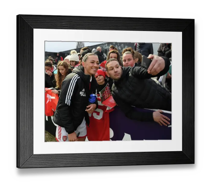 Framed Print : Arsenal Women's Star Katie McCabe Takes a Selfie with Fan after Arsenal v Everton FC Match