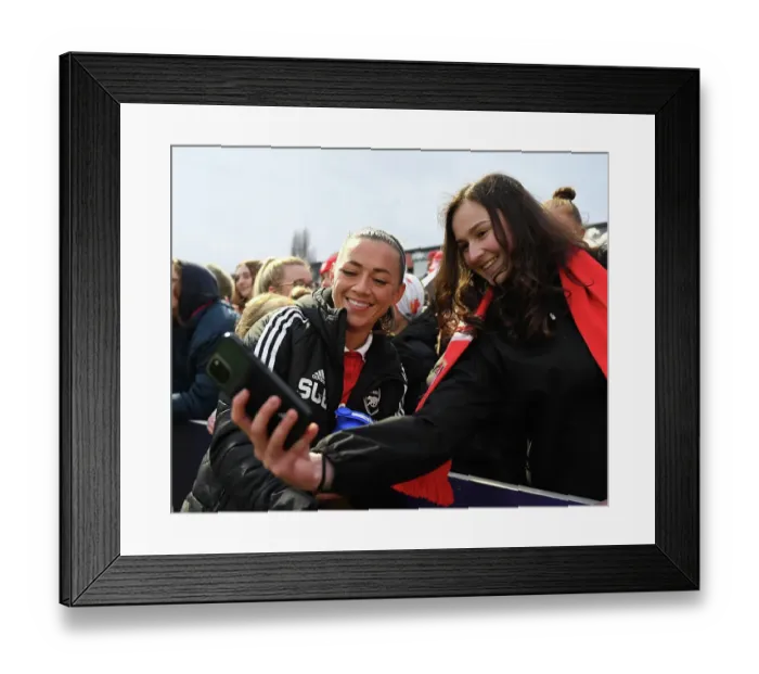 Framed Print : Arsenal's Katie McCabe Celebrates Victory with Fan: Selfie Moment after Arsenal Women's Win over Everton FC Framed Print : Arsenal's Katie McCabe Celebrates Victory with Fan: Selfie Moment after Arsenal Women's Win over Everton FC
