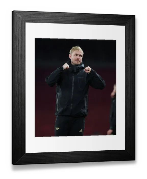 Framed Print : Arsenal Women's Victory: Jonas Eidevall Celebrates Group C UEFA Women's Champions League Win Against Juventus